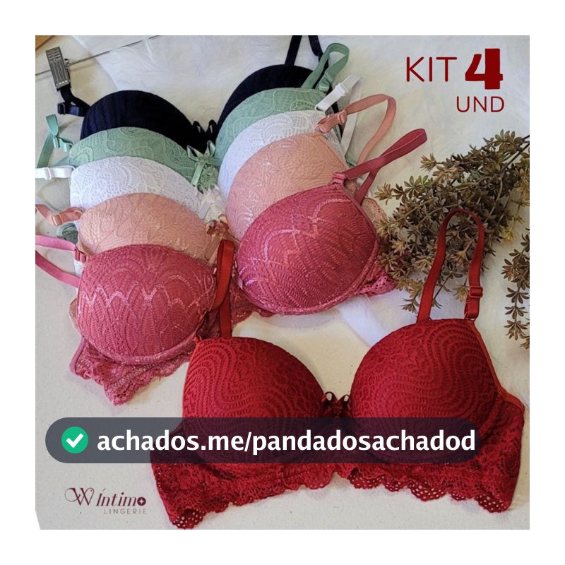 Kit com 4 Sutiãs Bojo de Renda Lingerie Feminina Sutian Soutien Básico Luxo