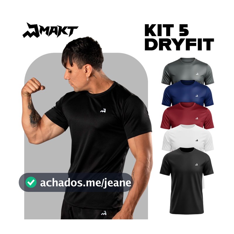 Kit 5 Camisetas Dry Fit Masculina Manga Curta Fitness Pra Treino Academia e Corrida Drifit Anti Suor