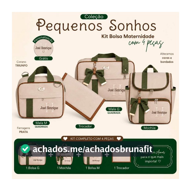 Bolsa maternidade personalizado 4 peças | Coleção Pequenos Encantos Bebê