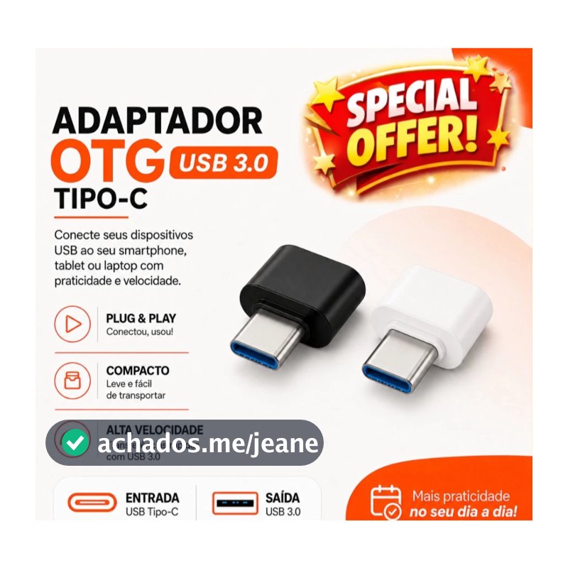 Adaptador OTG USB 3.0 Tipo C para Celular Android Pen Drive Mouse Teclado Alta Velocidade
