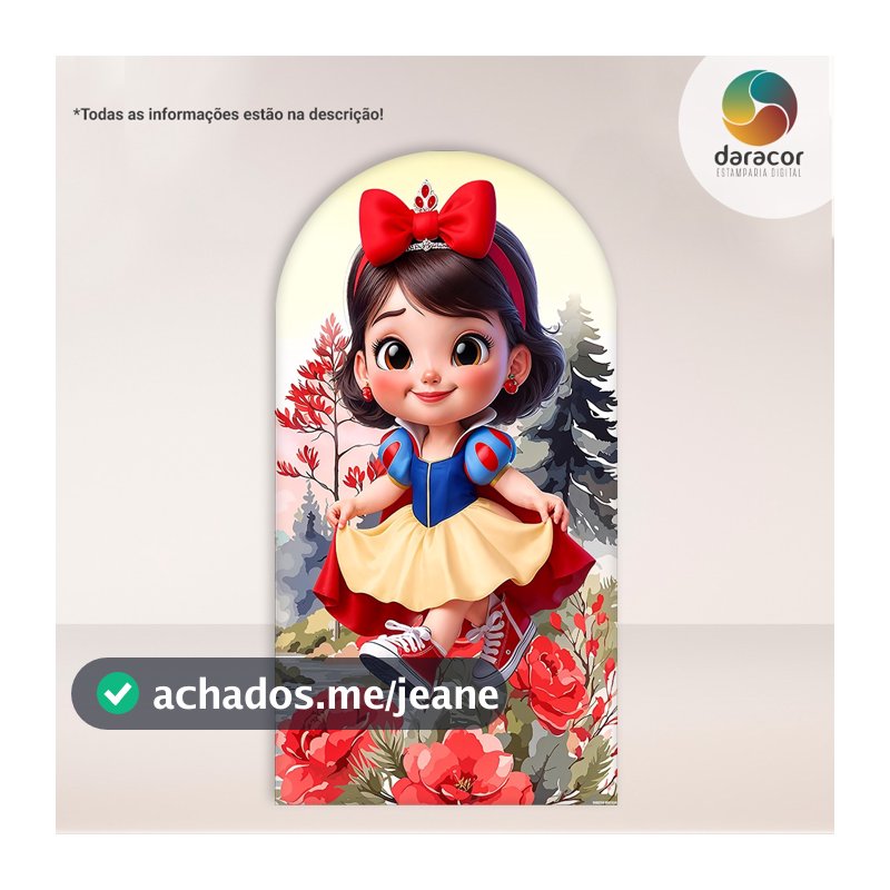Capa de Painel Vertical Branca de Neve Cute  Retangular c/ overlock e Romano c/ elástico - Face Única Tam Diversos
