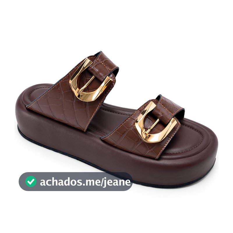 Sandália Flatform Feminina Lumiss Croco Fivelas Dourada Confortável