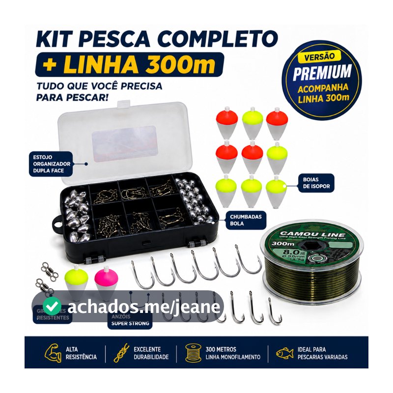 Kit de Pesca Completo Com Estojo Organizador Anzóis Chumbadas Boias Giradores Linha Pescaria