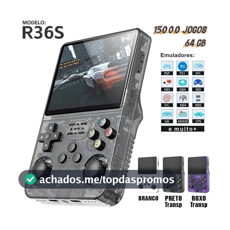 Console Portátil R36S + de 15.000 Jogos Vídeo Game 64g Linux Tela IPS 3.5 Polegadas a Pronta Entrega Techo pro