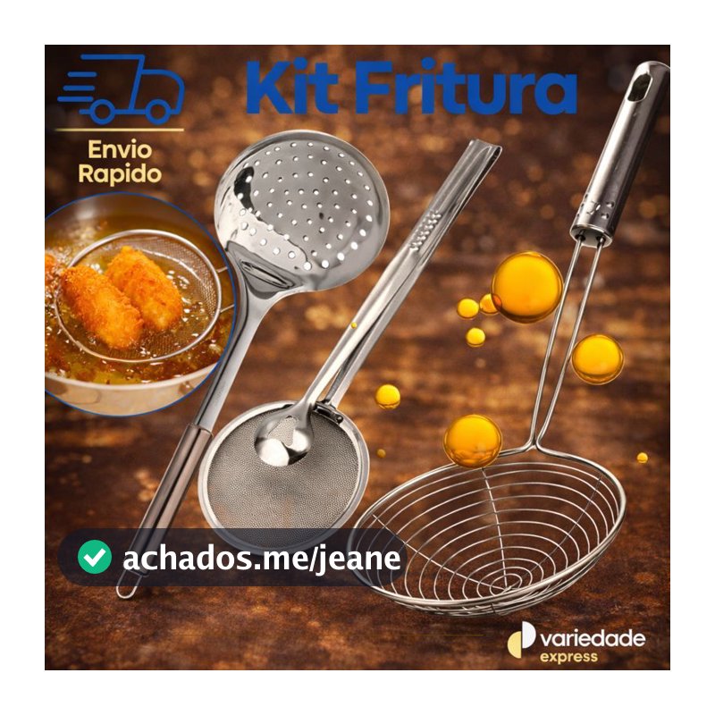 Kit 3 Escumadeiras Inox Profissional | Fritura e Cozinha Uso Restaurante e Doméstico