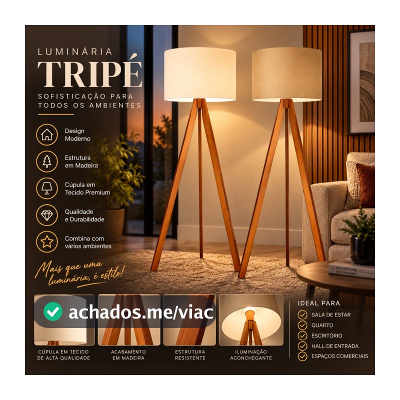 Abajur De Chão Tripé 1,50 Cm Completo Com Cúpula E Fiação Luminária De Piso Para Sala, Quarto