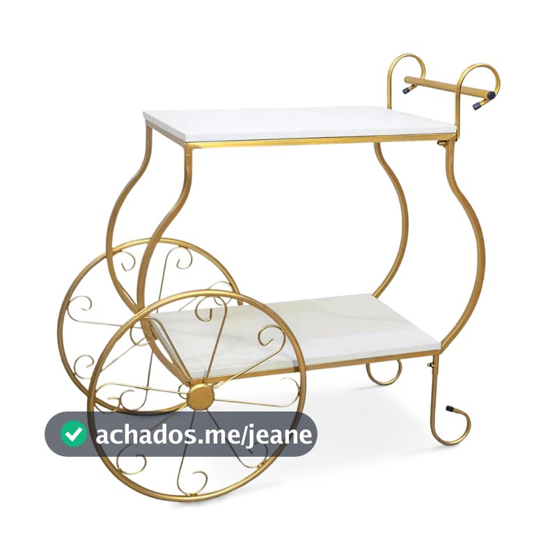 Carrinho de Chá Elegante Madeira Branca MDF e Ferro P/ Decoração Festas Em Geral Buffet Casamentos