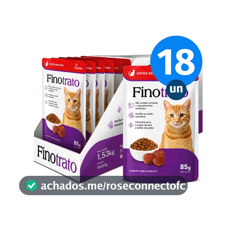 Kit CAIXA FECHADA 18x Sachê Finotrato Gatos Adultos Sabor Carne 85g