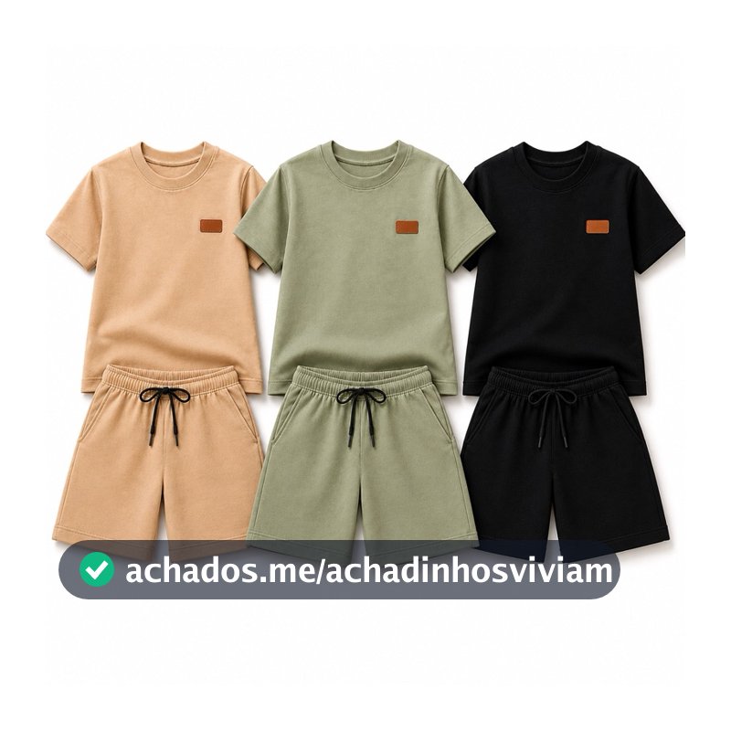 Kit 6 Peças Menino Conjunto Infantil Monocromático Premium Camiseta Shorts Algodão