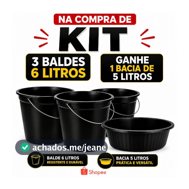 Kit Balde 6 Litros + Bacia 5 Litros Grátis | Balde Plástico Resistente Multiuso para Limpeza, Lavanderia e Casa
