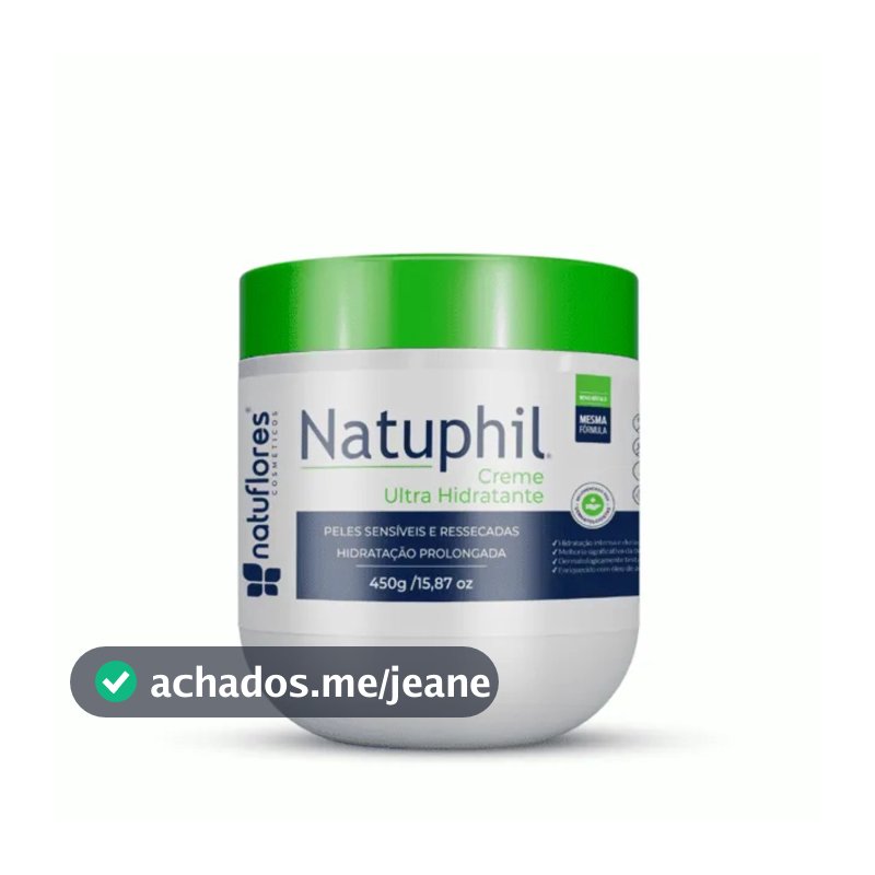 Creme Ultra Hidratante Hipoalergênico Natuphil Vegano sem Parabenos Peles Extra Seca 450g