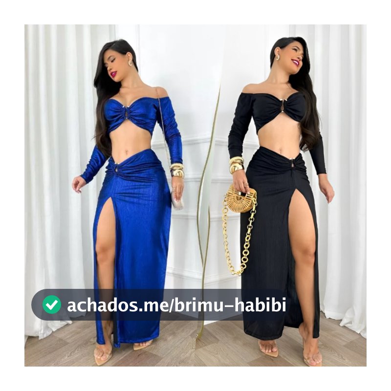 Conjunto Elegante Feminino Metalizado Para Festa Look Brilhante Estiloso Sensual