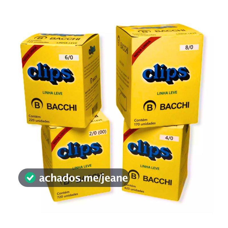 Clips Galvanizado para Escritório Caixas em Maior Quantidade | Tamanhos 2/0, 3/0, 4/0, 6/0, 8/0  | - Bacchi