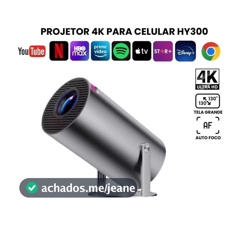 Projetor 4K HD 150 Polegadas Celular, Tv B0x, Xbox, PS, Pc, Wifi e Bluetooth HY300 110/220