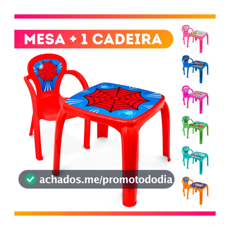 Kit Mesinha Escolar Brinquedo Infantil C/ Cadeira Homem Aranha Princesa Shark Dino Hulk  Love