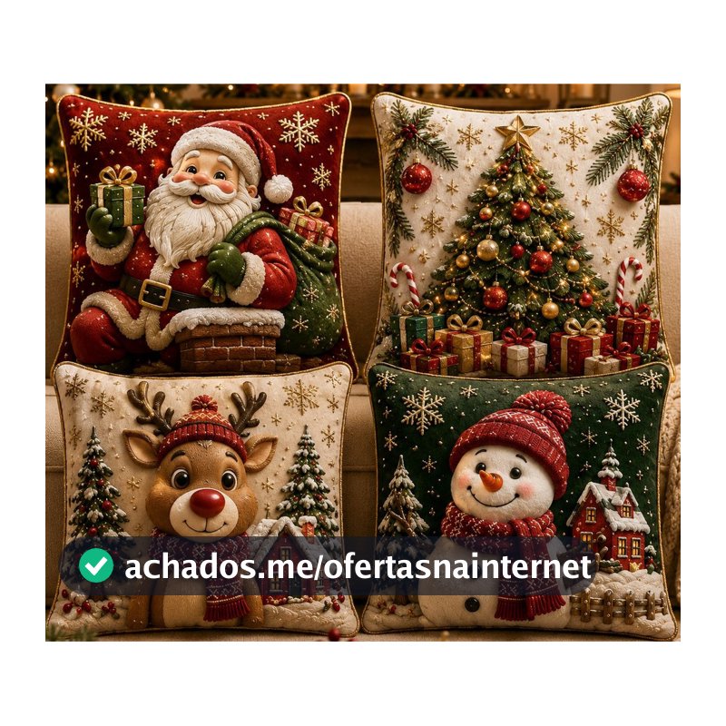 KIT 4 CAPAS DE ALMOFADAS DECORATIVAS NATAL PAPAI NOEL BONECO DE NEVE FELIZ NATAL LANÇAMENTO 2026 NV