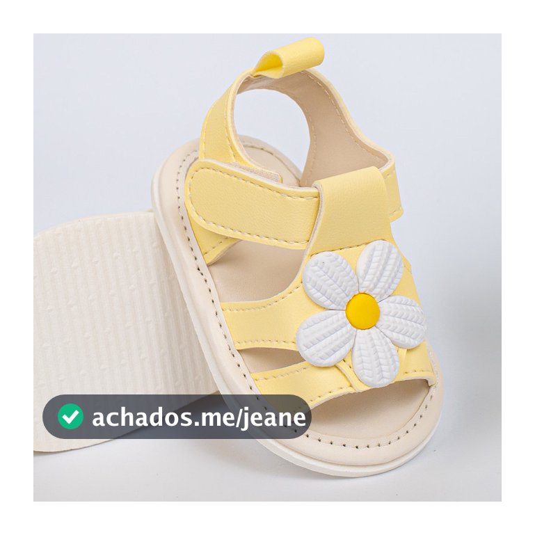 Sandália infantil floral amarela bebê menina confortável