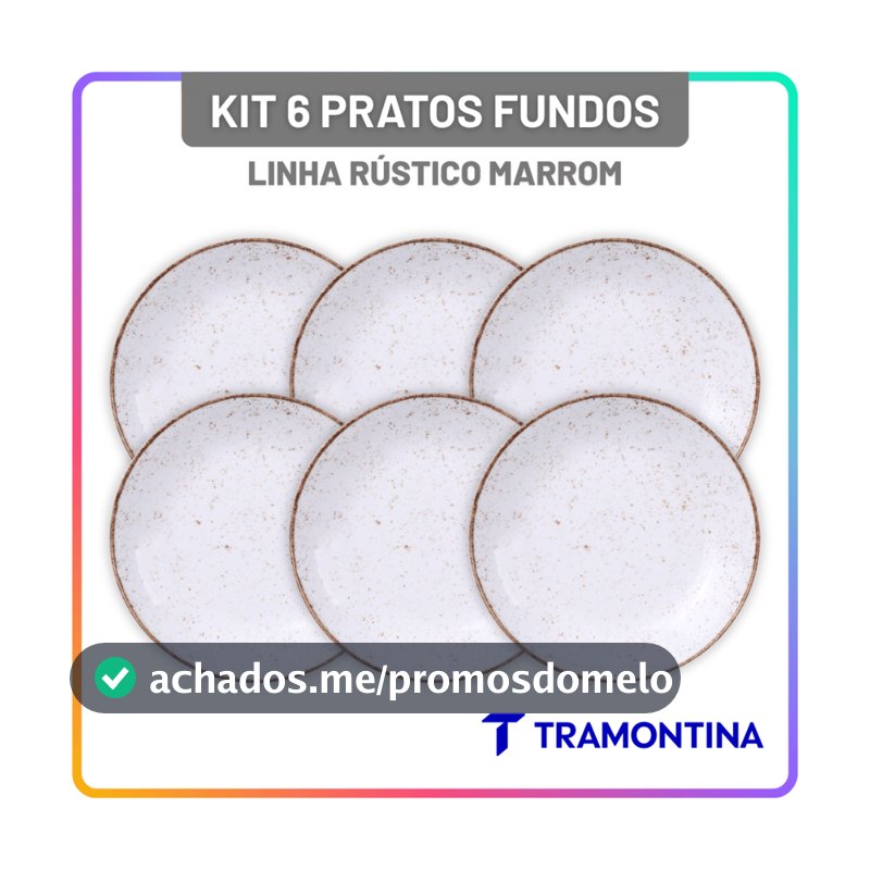 Jogo Pratos Fundos 22 cm Tramontina Rústico Porcelana 6 Peças