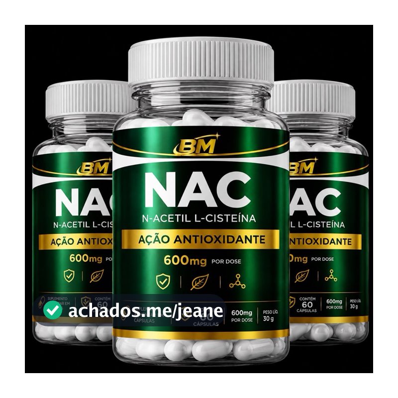 Kit 3 NAC 600mg N-Acetil L-Cisteína 60 Cápsulas Antioxidante Suplementos