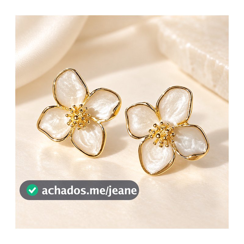 Brinco Feminino Flor Dourado com Pérola Efeito Madrepérola Delicado Elegante para Festa Casamento Presente