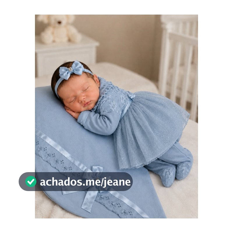 Saída de maternidade menina azul bebê tule Olívia