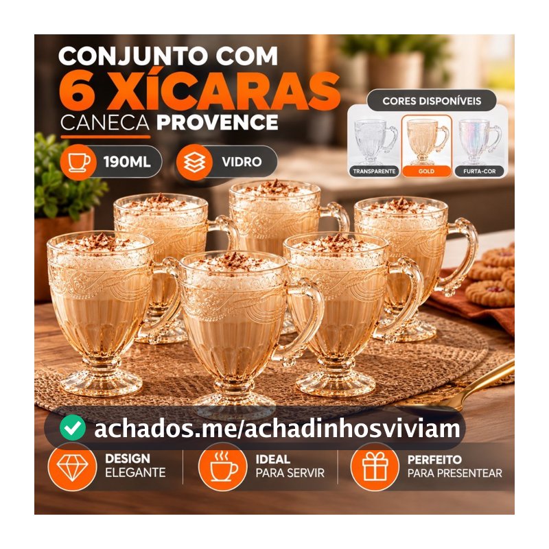 Conjunto 6 Xícaras Vidro 190ml Furta-cor Café Chá Cappuccino Brilhante Luxuoso