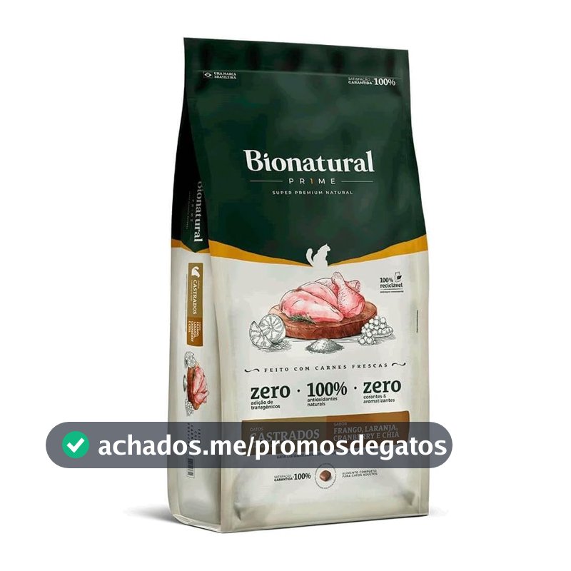 Ração SuperPremium Bionatural Prime Para Gatos Castrados Sabor Frango 7.5kg