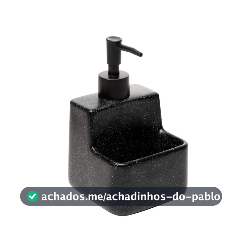 Porta Detergente Líquido com Suporte para Esponja 360ml Lyor Granilite Preto Cerâmica