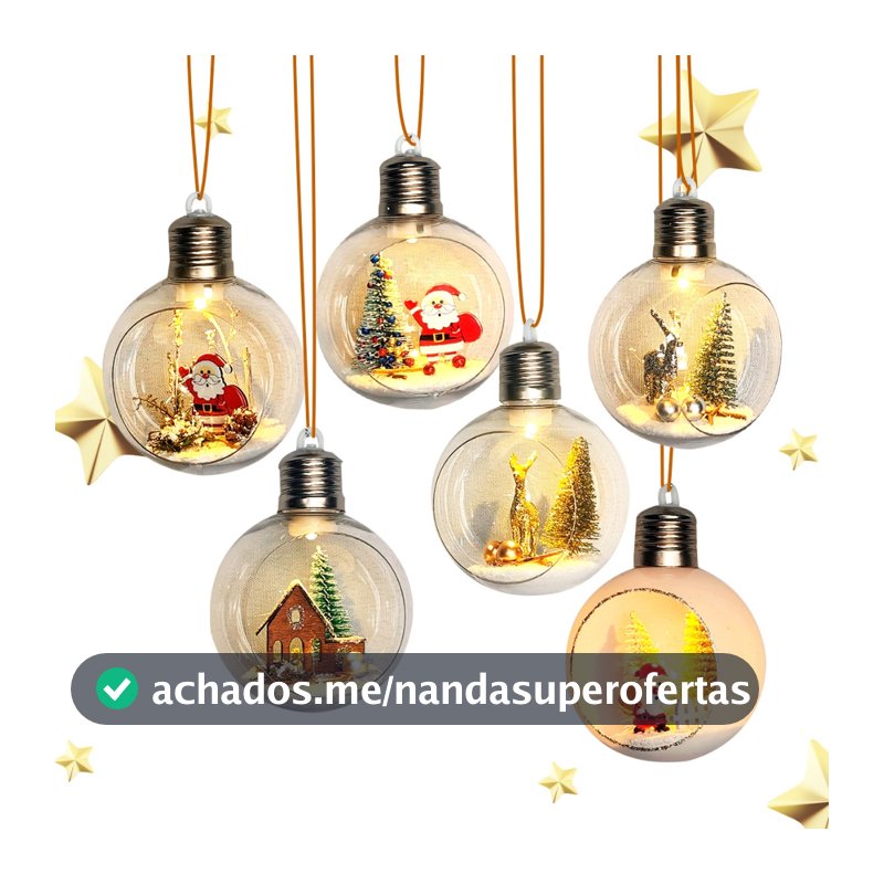 Bolas Natalinas Artesanais Kits até 4 un Led Decoração Árvore d Natal Enfeites Natalinos Papai Noel Presépio Boneco Neve