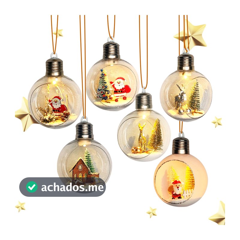 Bolas Natalinas Artesanais Kits até 4 un Led Decoração Árvore d Natal Enfeites Natalinos Papai Noel Presépio Boneco Neve