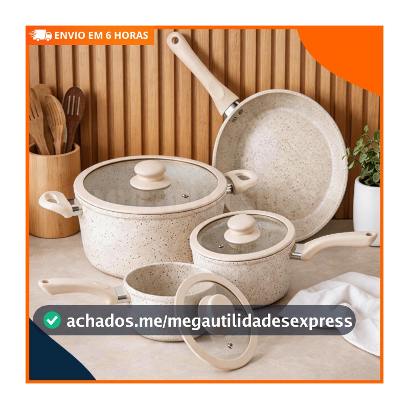 Conjunto Panelas Cerâmica Antiaderente 4 Peças Cabos Toque Amadeirado  Gás Cozinha Completa Saudável Prática Luxo