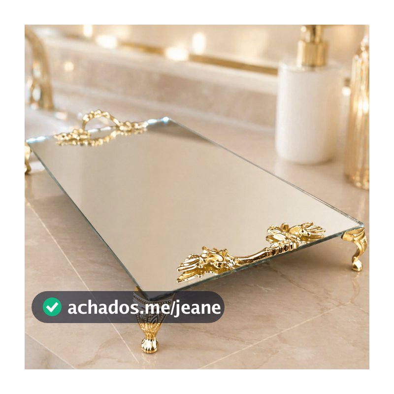 Bandeja Espelhada 23x12cm Decorativa Porta Perfume Maquiagem Lavabo Decoração com Pés Rose, Dourado ou Prata Luxo