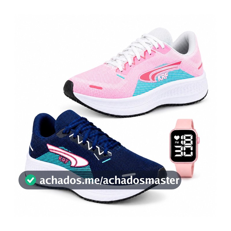Kit 2 Pares Tênis Feminino Esportivo + Relógio Digital | Leve, Confortável e Moderno | Academia, Caminhada, Corrida
