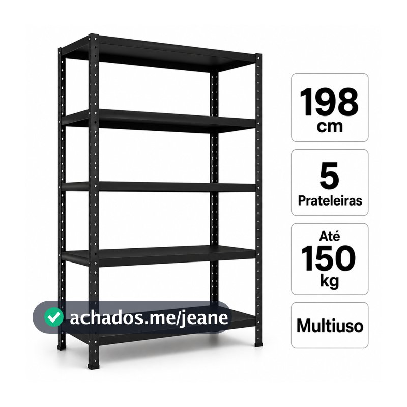 Estante de Aço Industrial 5 Prateleiras 198x90cm Multiuso Suporta Até 150kg