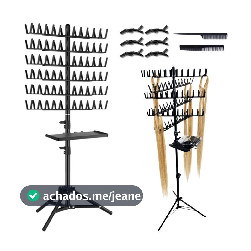 Suporte Tripé Para Alongamento Capilar Organizador De Mechas Até 100 Mechas Com Pentes E Presilhas