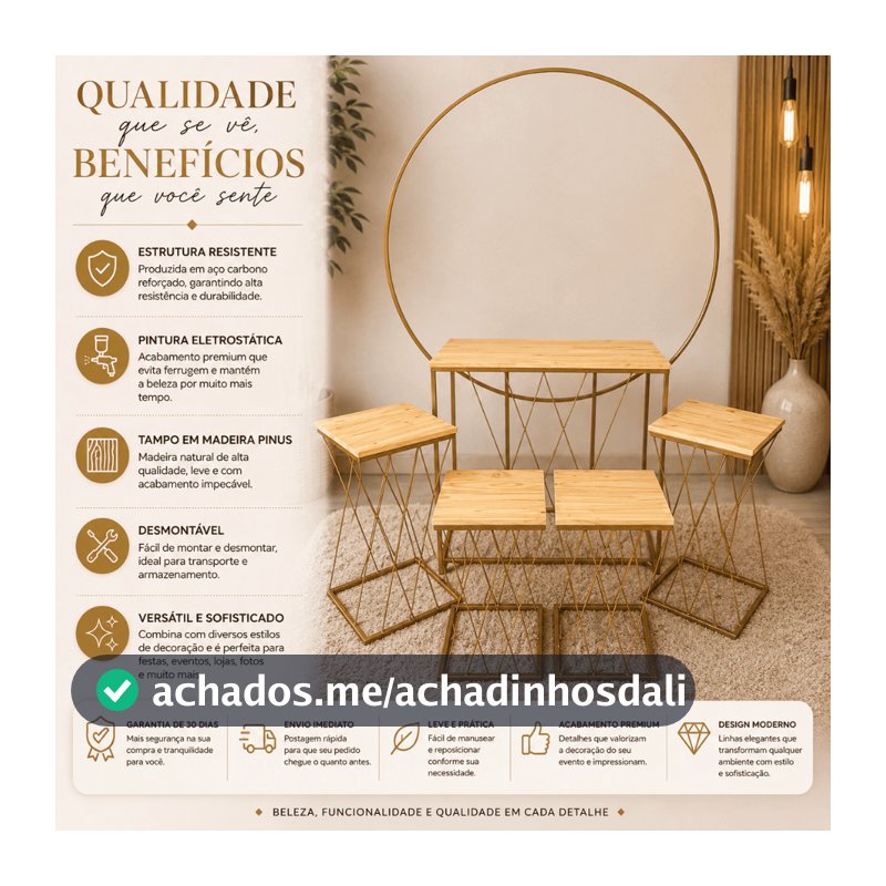 Jogo De 5 Mesas Teia Para Decoração E Eventos Festas E Aniversario Chá Revelação + Arco Redondo 1,5m