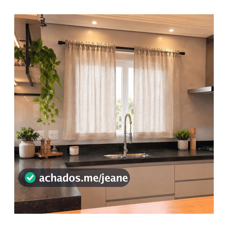 Cortina Linho Flame Cozinha 2,00 x 1,20 Para Varão Passante Sala, Quarto e Cozinhas Gaze