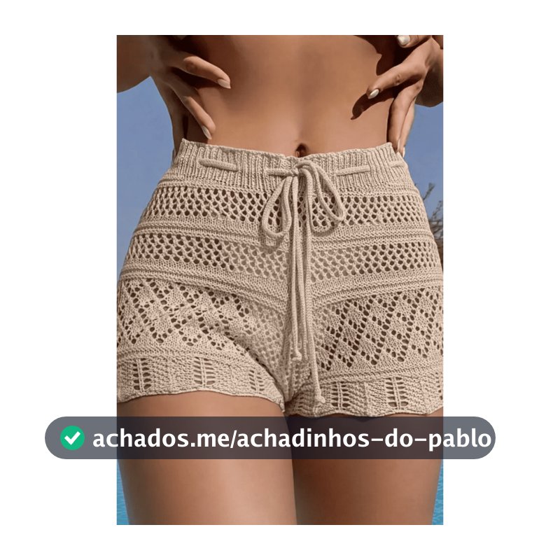 Shorts Saída de Praia Feminino  Tricot Cos Alto Cordão Transpassado Moda Verão