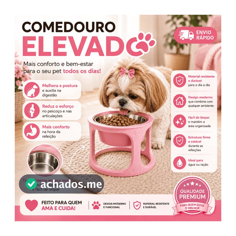 Comedouro Elevado Pet Premium Inox Para Cachorro Gato Bebedouro Tigela