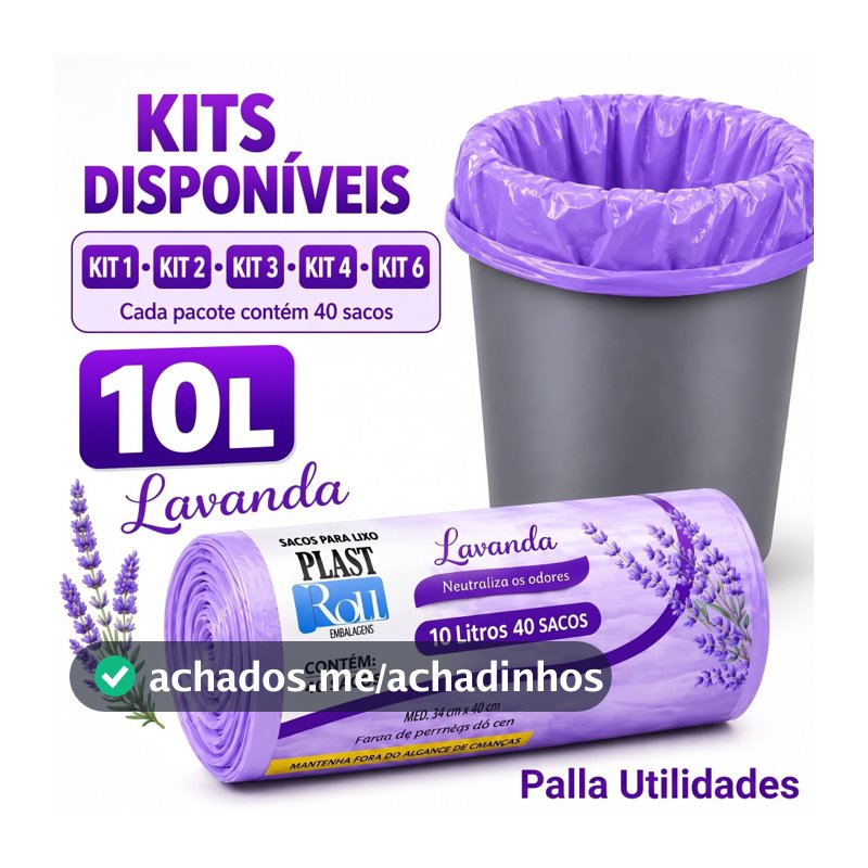 Saco de Lixo Lavanda 10L Perfumado Anti Odor Banheiro Pia