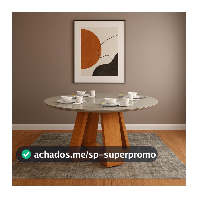 Mesa Redonda para Jantar em MDF com Vidro Laqueado para 4 lugares