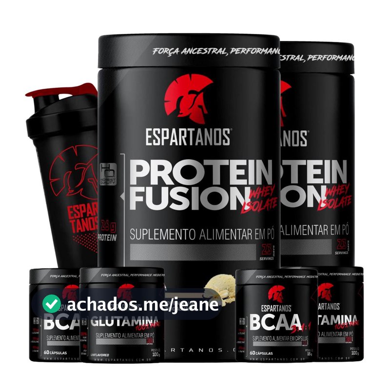 Kit 2x Whey Fusion + 2x Bcaa + 2x Glutamina + Shaker - Espartanos