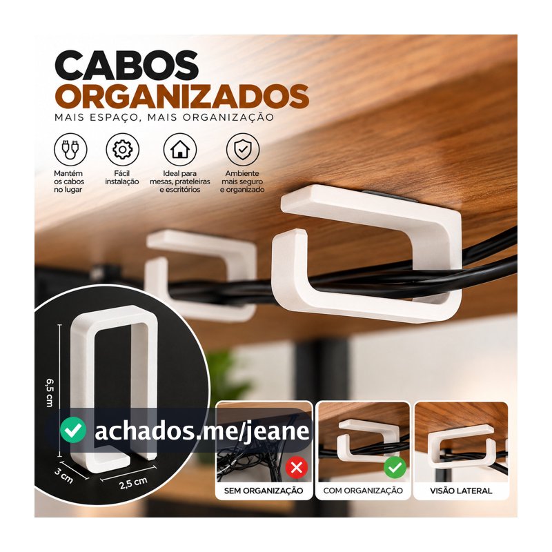 Kit Organização Setup Gamer Home Office Organizador Cabos Fios Embaixo Mesa Suporte Fixador Escritório Sem Furar
