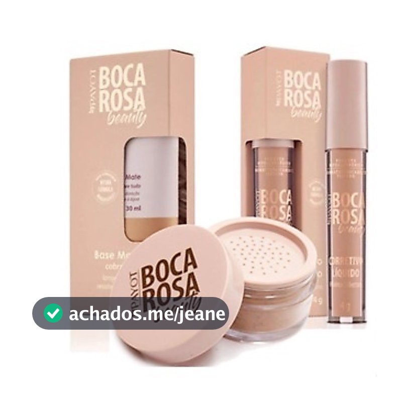 Kit Boca Rosa Beauty Base, Corretivo e Pó Solto Alta Cobertura