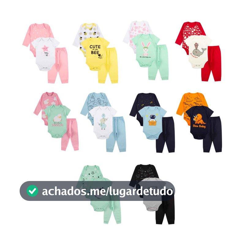 Kit Body roupa De Bebe 12 Peças Body Manga Longa e Curta e Calça Algodão Menino ou Menina