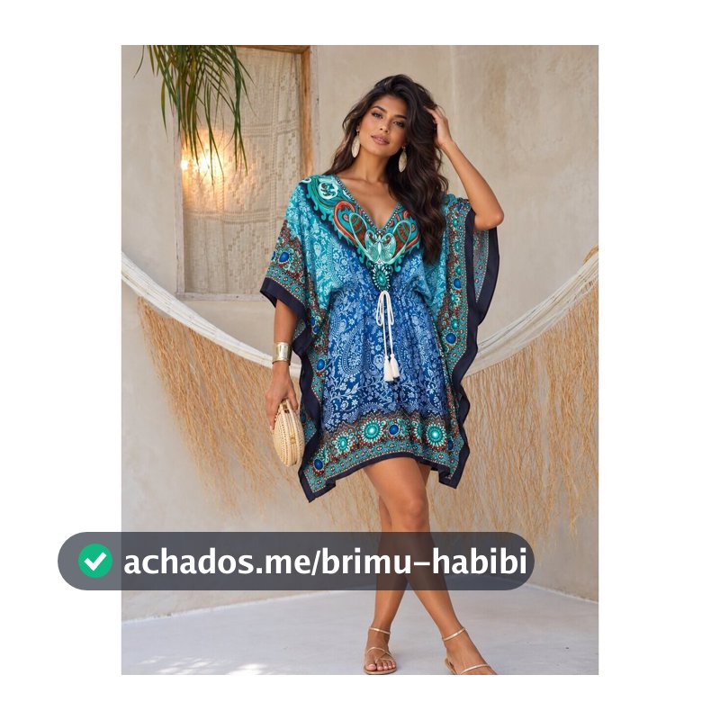 Kaftan Boho Chic Estampada com Decote V e Tassel-AE-2605