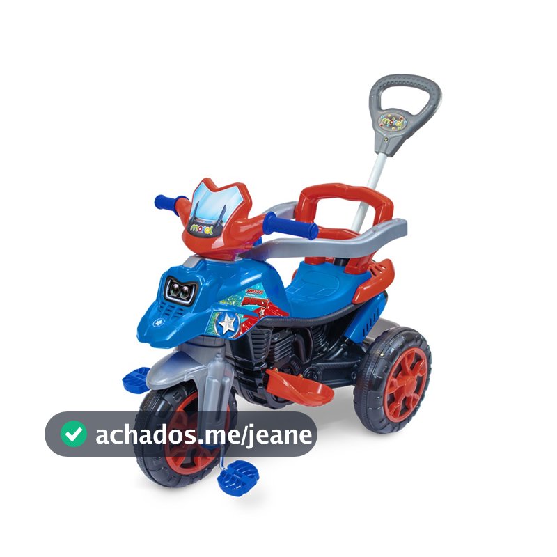 Triciclo Infantil Moto Trail Motoquinha com Haste e Aro Protetor Carrinho de Passeio Maral