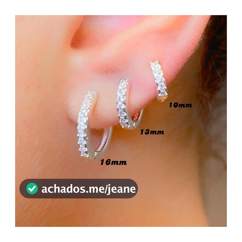 Trio de Argolas Prata Feminina kit Cravejadas em Pedras de Zircônias Ponto de Luz 16mm 15mm 14mm 13mm 12mm 11mm