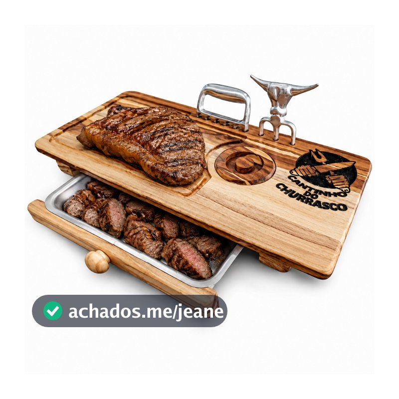 Kit Tabua De Carnes para Churrasco Rustica Com Gaveta E Garras Urso Tridente