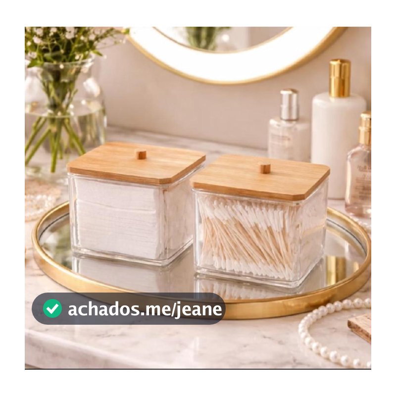 Organizador Plástico C/ Tampa De Bambu Porta Algodão E Cotonete Multiuso - Organizador Luxo/Premium